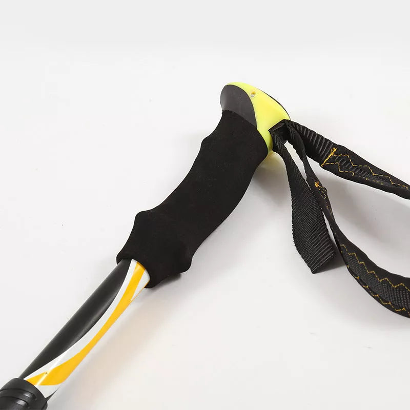 Adjustable folding telescopic trekking pole in black yellow and black blue