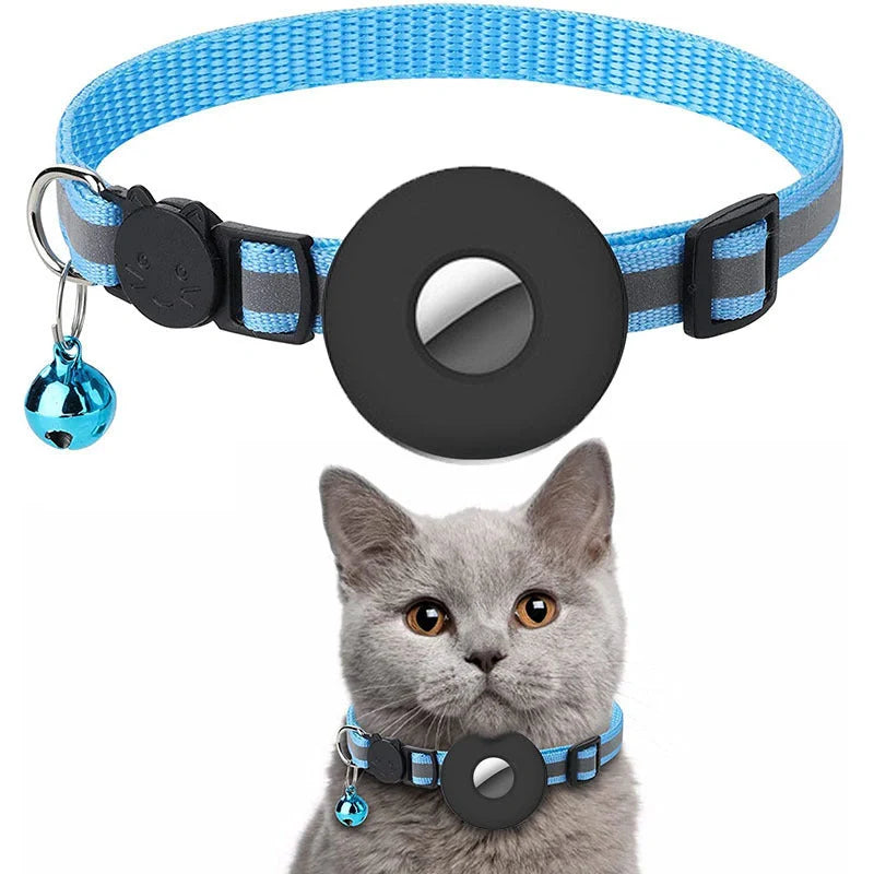 Airtag pet collar with reflective strip and bell for cats and dogs