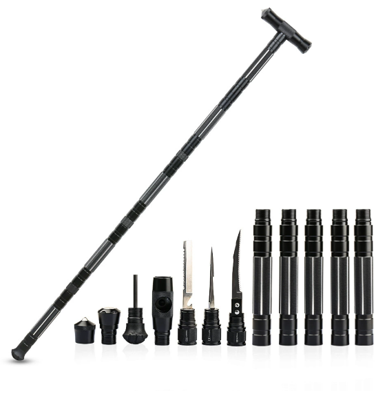 Hhomeenjoy US Heavy Duty Multifunctional Collapsible Trekking Hiking Survival Walking Stick