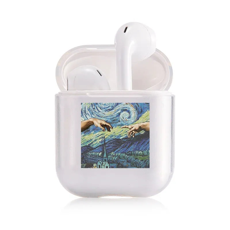 Transparent plastic protective cover on an Apple AirPods Pro charging case.