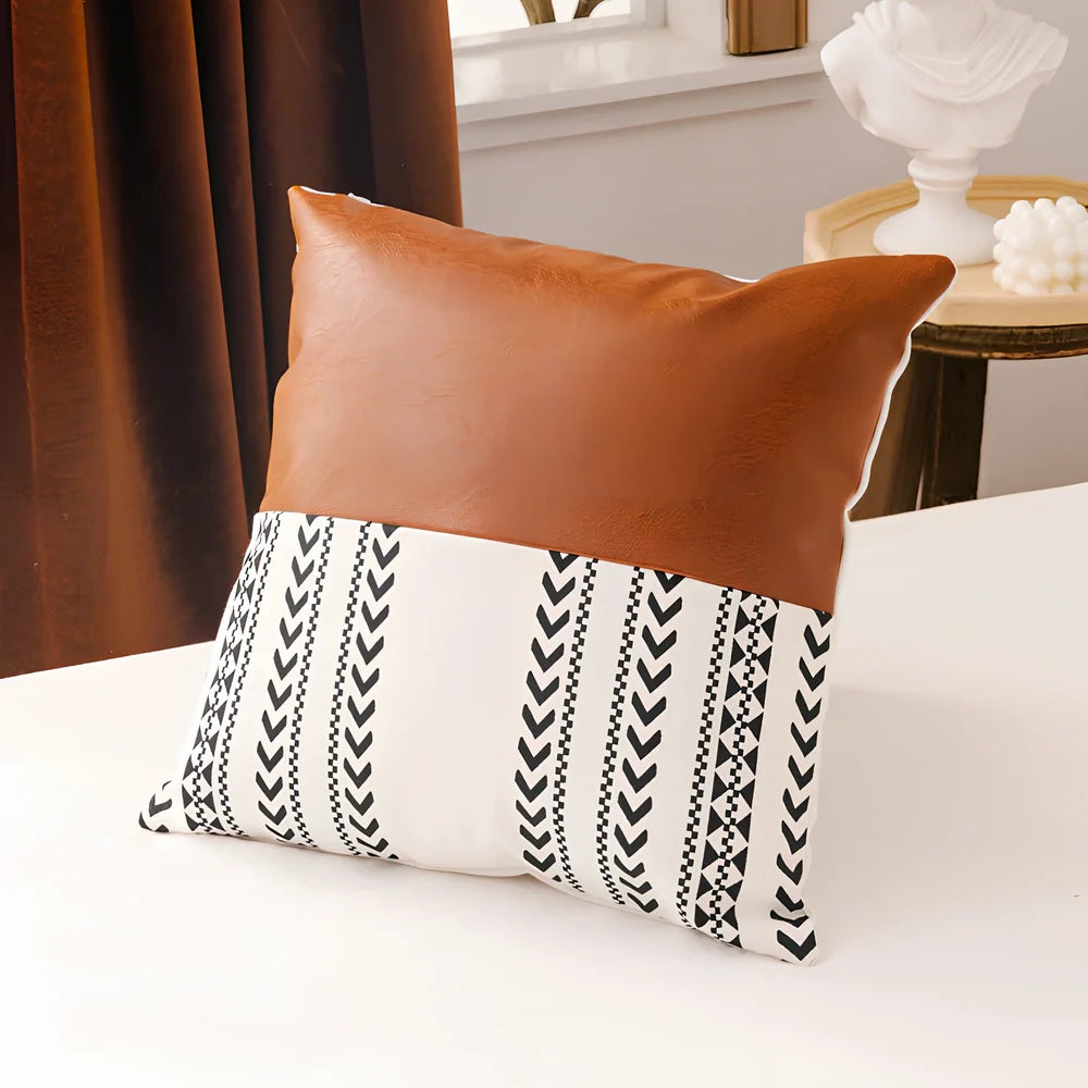 Double-sided sofa cushion set: 45x45cm cotton canvas squares and 35x50cm PP cotton pillow with leather reverse and hidden zippers