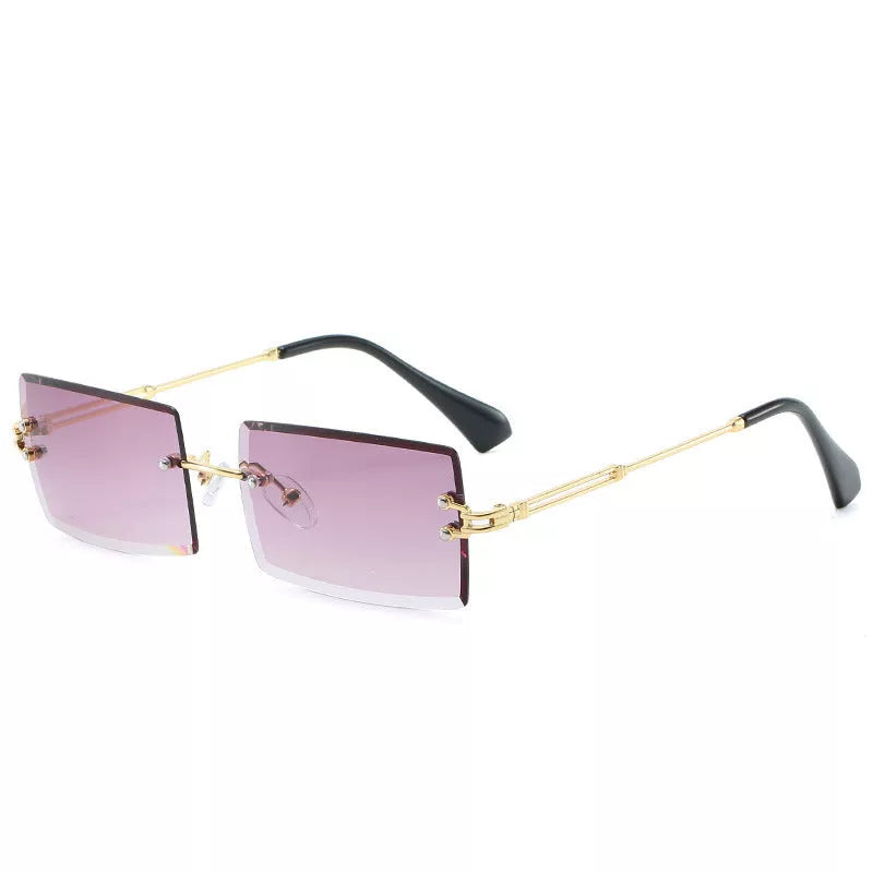 Rimless cut edge square sunglasses with PC lenses for UV protection