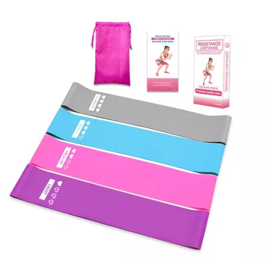 Adjustable tension resistance bands set for fitness, yoga, and bodybuilding with four color-coded levels
