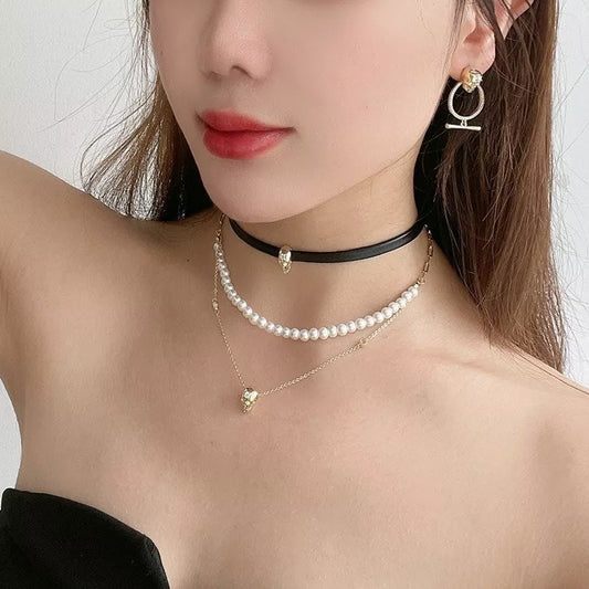 Punk style Y-shaped necklace with zirconium skull pendant and mixed gem inlaid