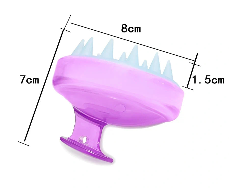 Black silicone shampoo brush with hook design measuring 8x8x7cm for scalp massage during hair washing