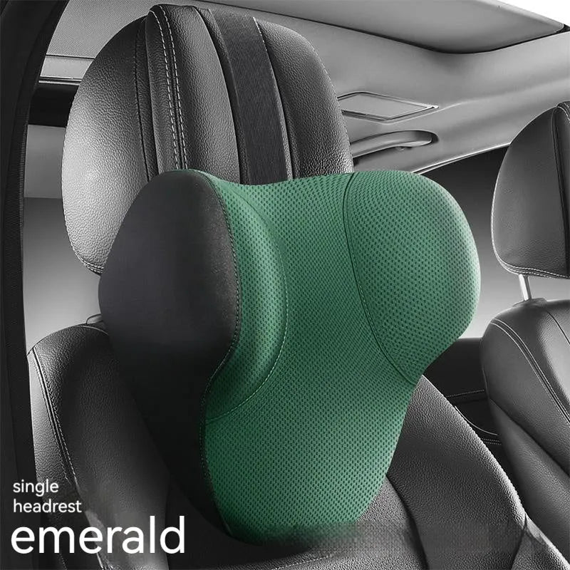 Memory foam car lumbar support pillow and headrest set in knitted fabric with hydrophobic latex filler