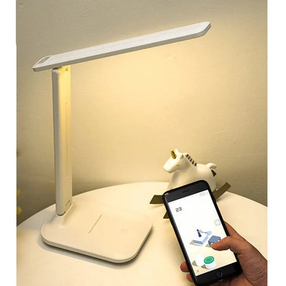White touch dimming bedside lamp with USB charging port and plastic shade for children's rooms