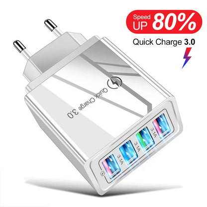 High-speed 4-port USB charging station with quick charge 3.0 technology for smartphones and tablets