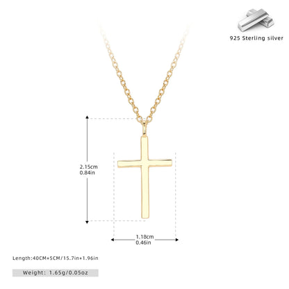 S925 sterling silver necklace with cross pendant on adjustable 41-50cm chain in gold plating