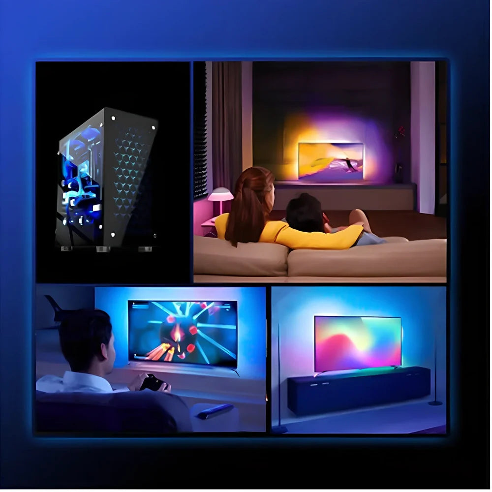 USB-powered Bluetooth RGB LED light strip with 30 LEDs per metre for TV backlighting, waterproof design, 1-5m options