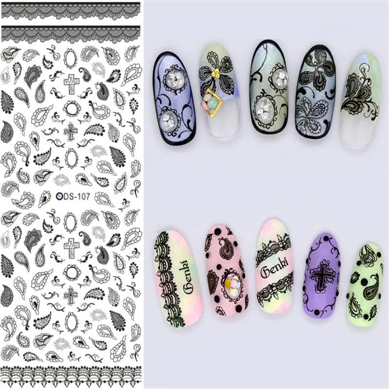 Watermark nail sticker decal sheet with transparent scratch-resistant film and colour options DS103 to DS125.