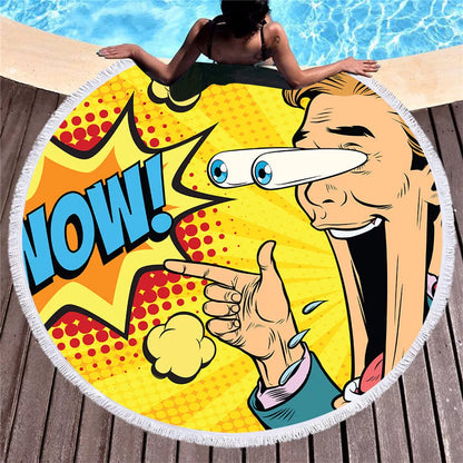 Retro round printed microfiber beach towel with vibrant design, 150cm×150cm