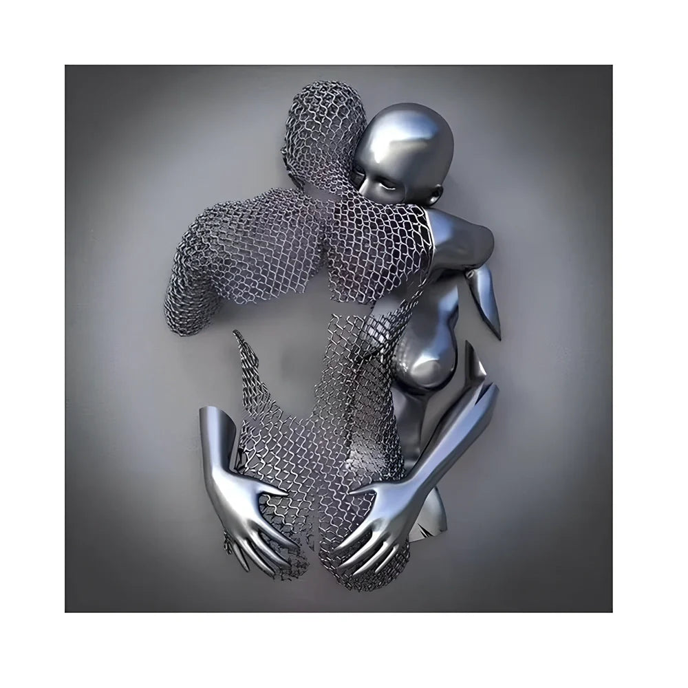 Square frameless canvas painting with geometric abstraction pattern in modern interior setting