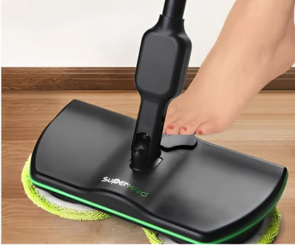 Wireless rotating electric mop with dual cleaning heads and rechargeable battery for cordless floor washing