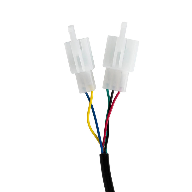 Electric Vehicle Handlebars constructed from durable PC/ABS plastic with a 5-core wiring harness, featuring IPX4 waterproof certification for reliable scooter and e-bike control, available in four distinct colours: blue, red, silver, and yellow.