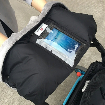 Baby stroller warm gloves with cell phone pocket in various colors