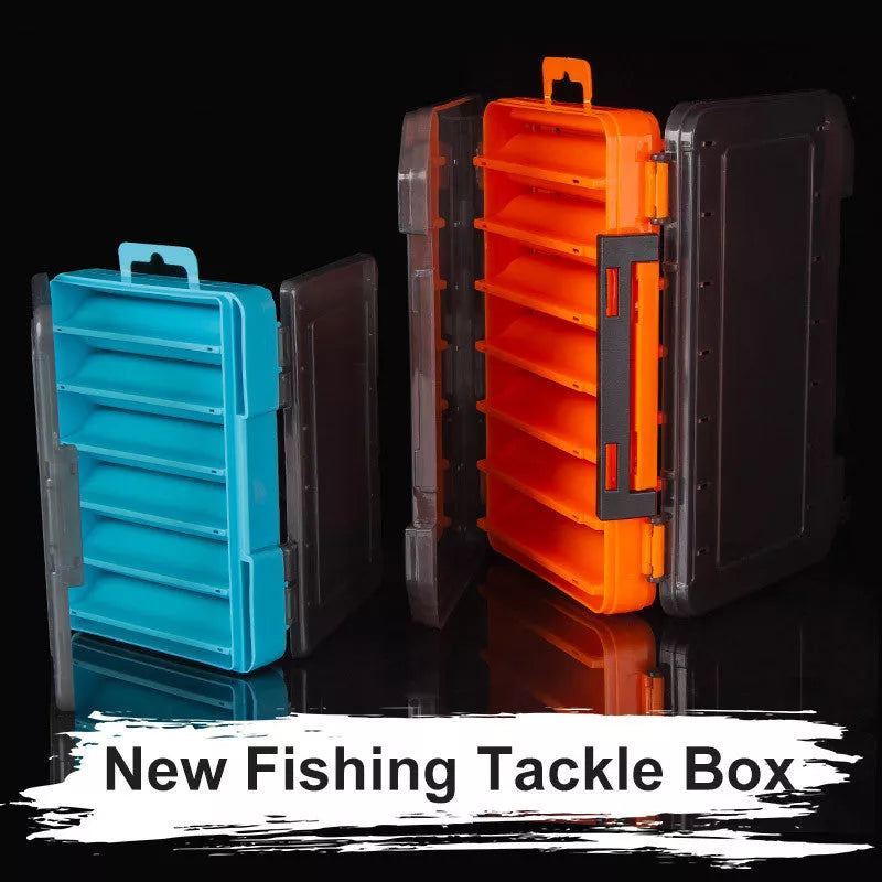 Double-layer bait storage box in vibrant orange or sky blue with Y groove and drain hole