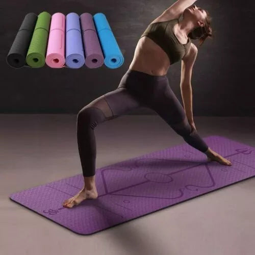 Women's TPE Yoga Mat with non-slip surface in stripe pattern, available in multiple colors and thicknesses