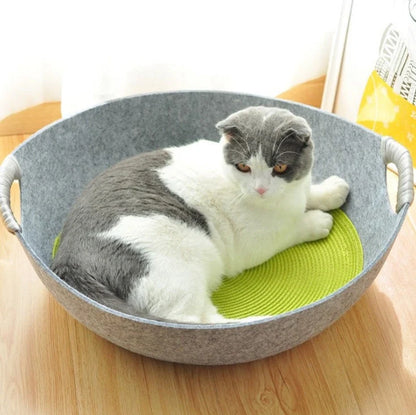 Pet Perch Cat Scratcher Bed House in various colors with zipper design and throw pillow