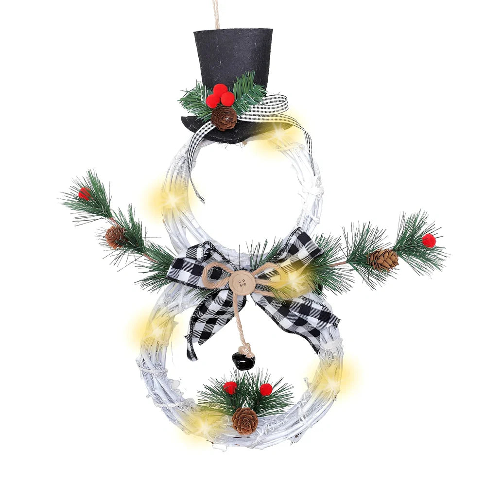 Black-white and red-black Christmas wreath pendant LED lights garland measuring 40cm by 21cm with battery compartment