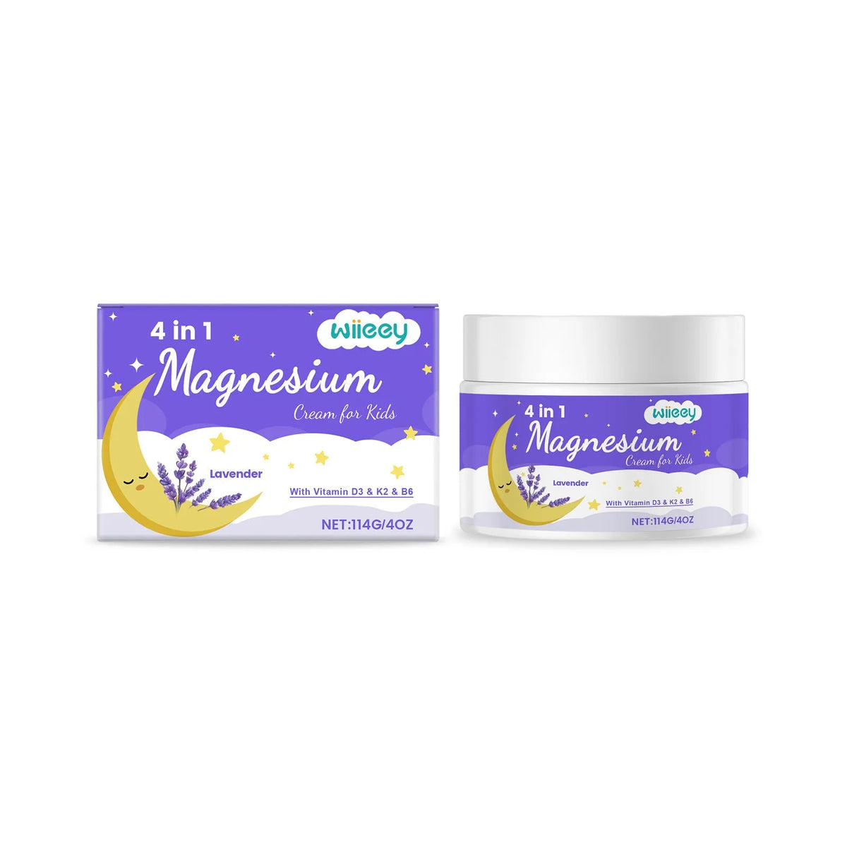 114g jar of 4-in-1 magnesium cream for kids with magnesium chloride and vitamins