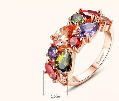 Colored zircon rings with 18k gold plating and AAA zircon stones in sizes 4 to 8