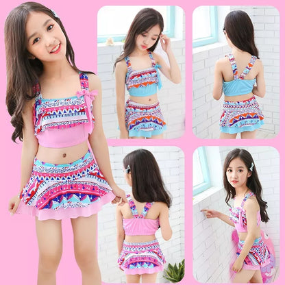 Kids swimsuit baby bikini in pink and blue, made with quick-dry polyester fiber