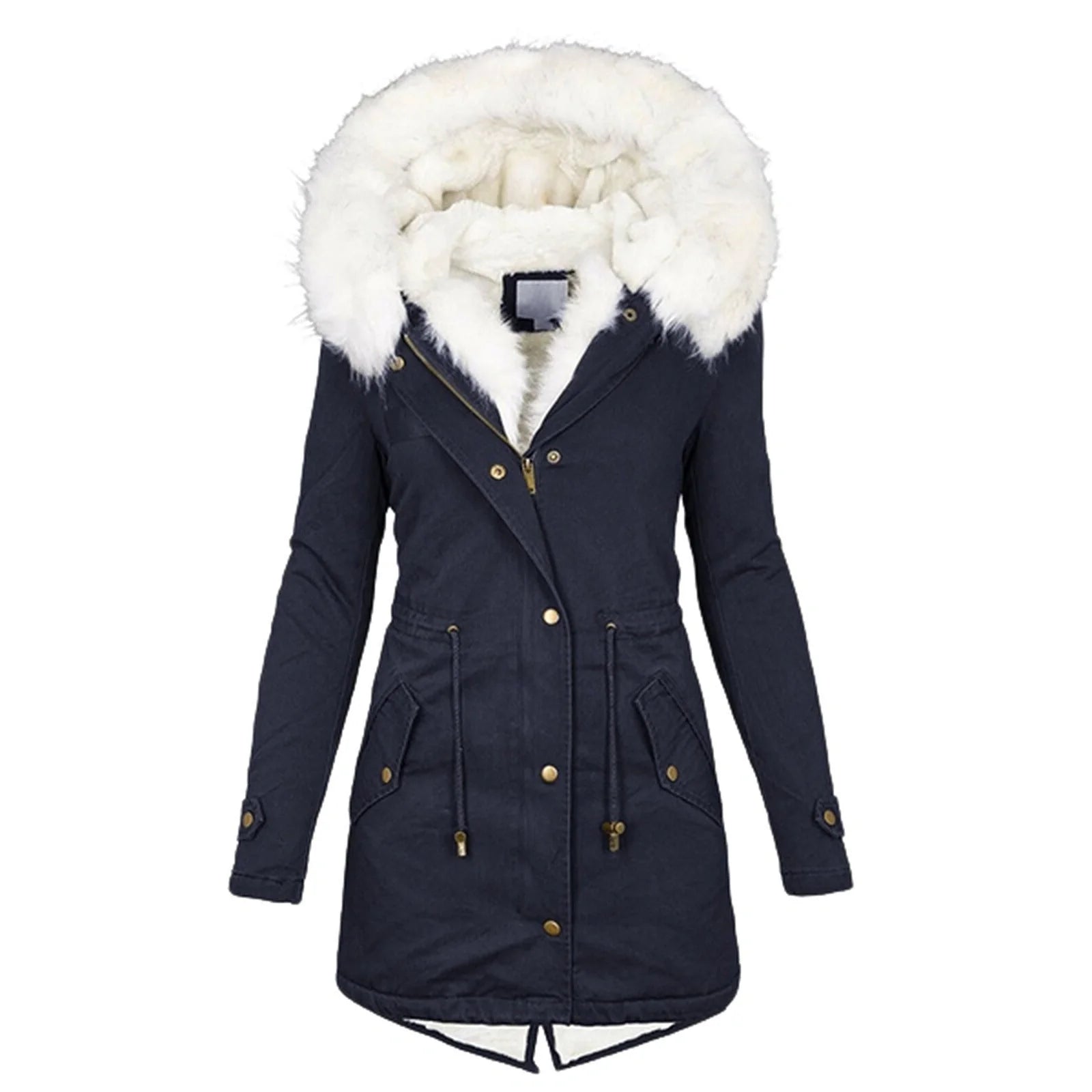 Women's cozy cotton padded jacket with a stylish white collar, available in multiple colors and sizes.