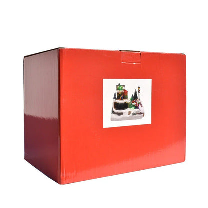 Enchanting Christmas house decoration with glowing LED lights, rotating snowman, Santa Claus, and children, and playing classic holiday music