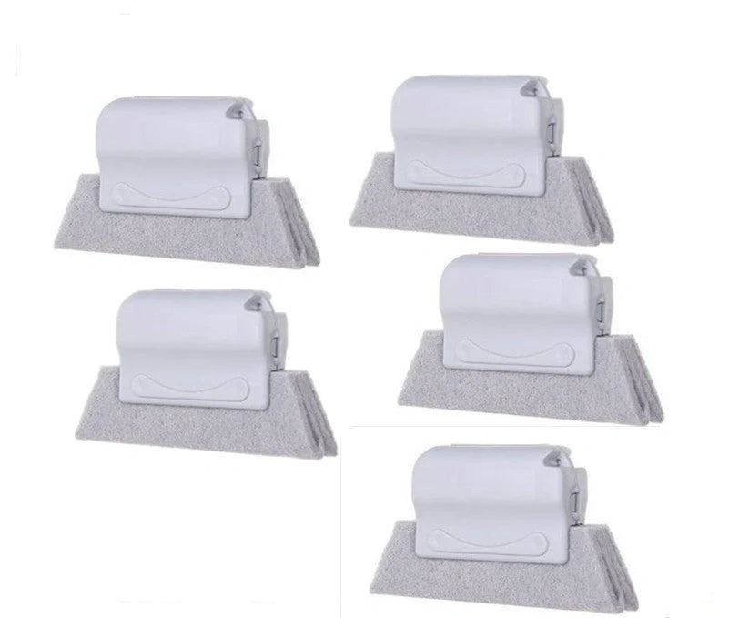 Window groove cleaning brush with comfortable grip and scouring pad head