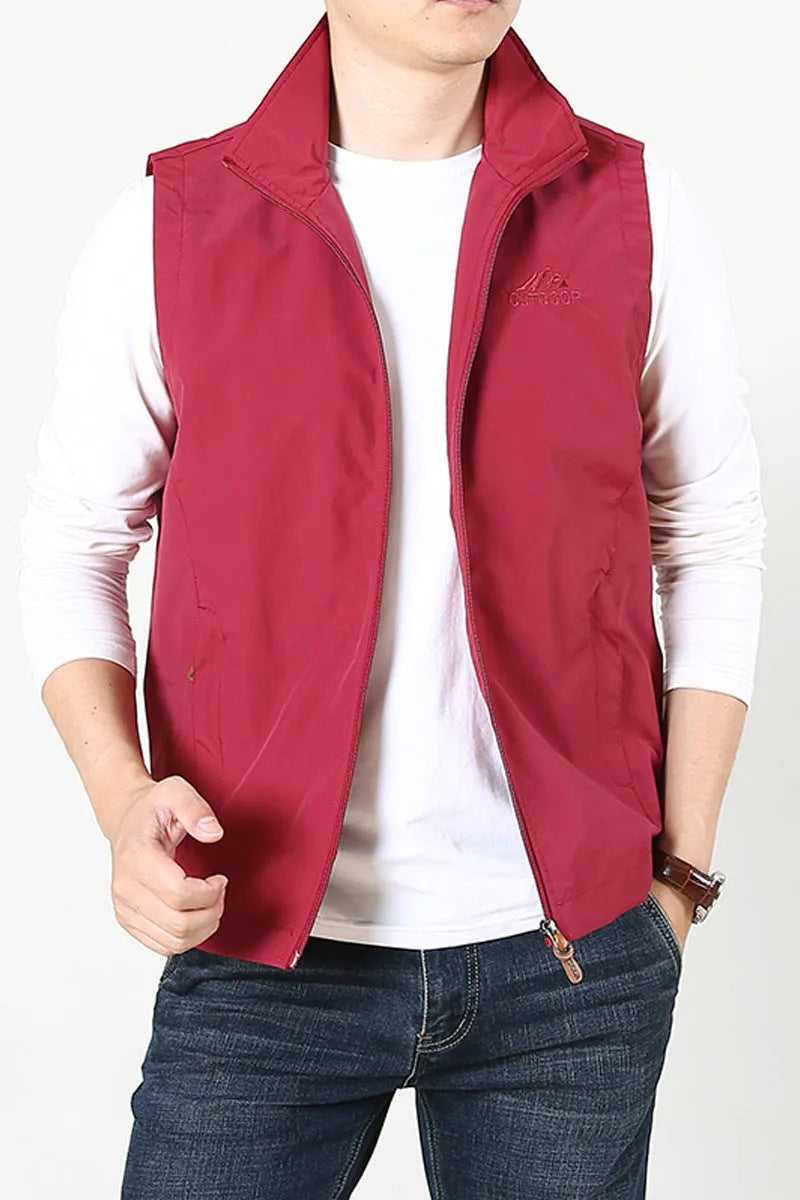 Men's loose fit spring waistcoat vest in chemical fibre blend with side pockets