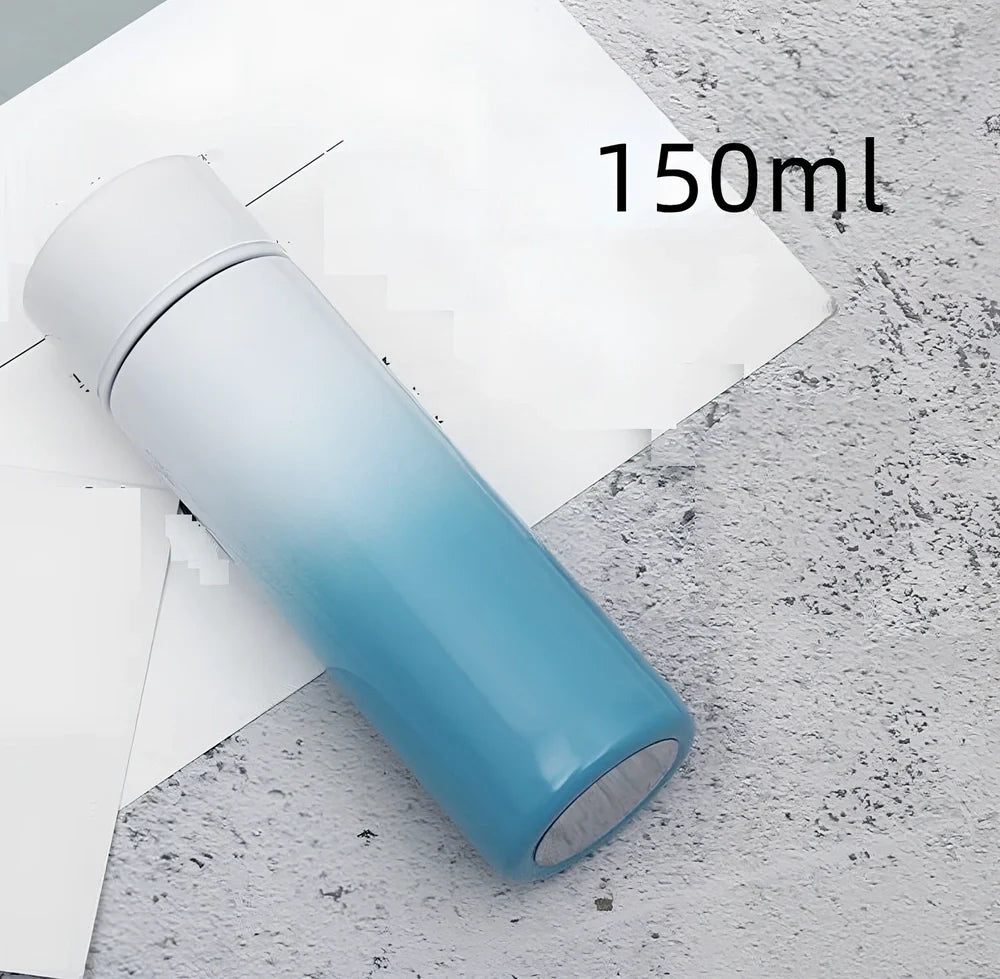 Stainless steel vacuum flask with temperature display showing beverage temperature, 22.5cm height
