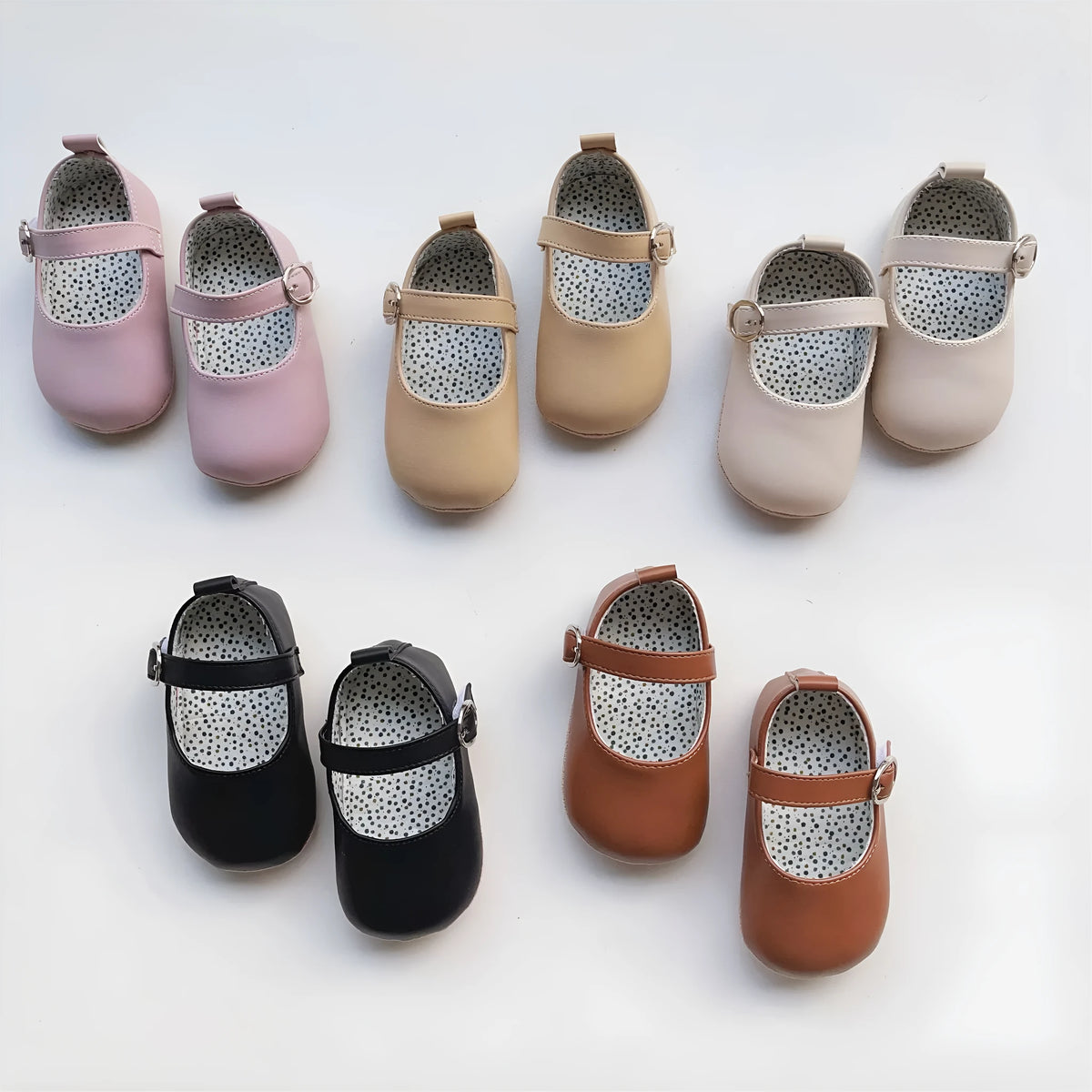 Baby girl toddler shoes with Velcro fastening, artificial PU upper, low top shape, available in five colours