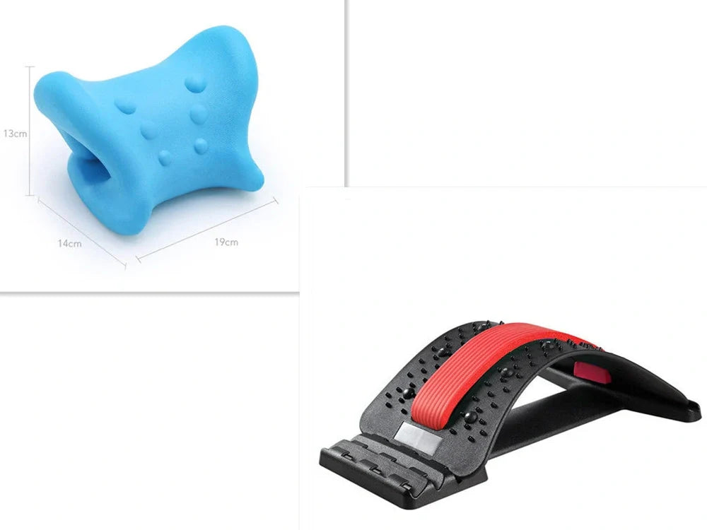 Magnetic cervical pillow with snail shape design showing six-point traction system and 13cm support height