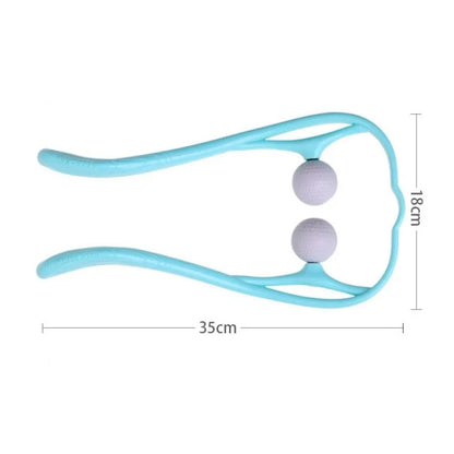 Plastic swan-shaped neck massager in pink, blue, or green with adjustable width and 3D floating-point rollers