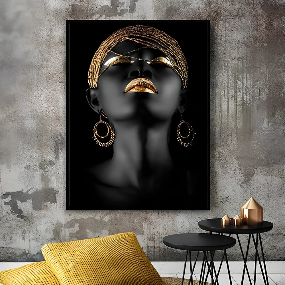 African woman decorative painting on canvas with rectangular shape, modern simple style, showing human-suitable space pattern