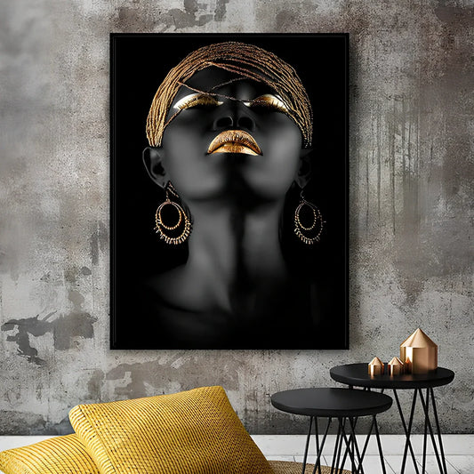 African woman decorative painting on canvas with rectangular shape, modern simple style, showing human-suitable space pattern