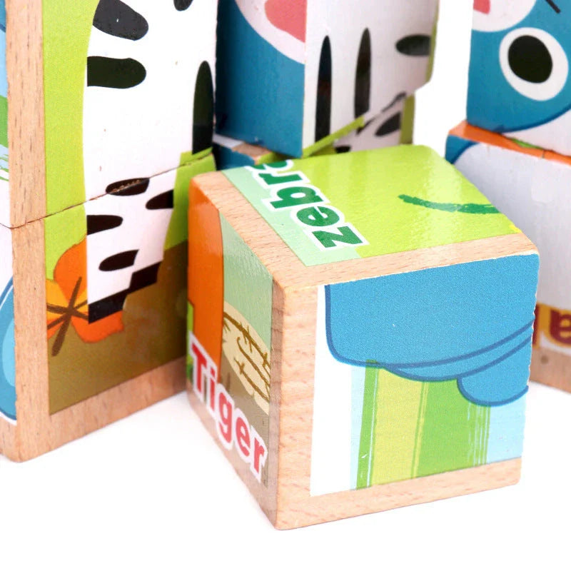 Premium 3D wooden puzzle cubes with vibrant patterns for educational and cognitive development in children