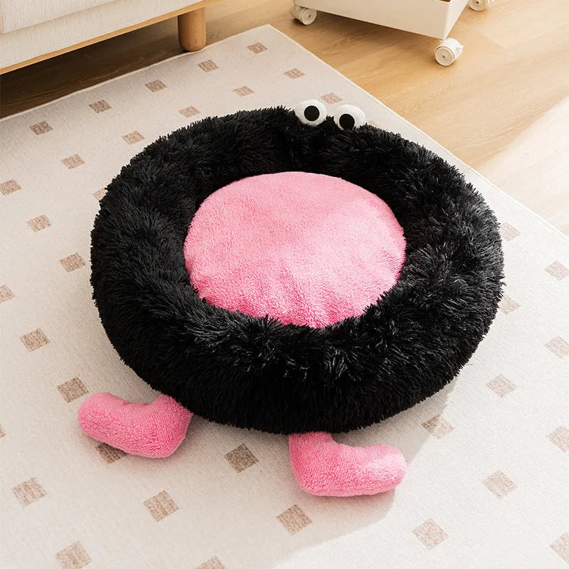 Elf Briquettes blue plush kennel-style dog bed with raised sides