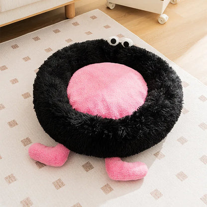 Elf Briquettes blue plush kennel-style dog bed with raised sides