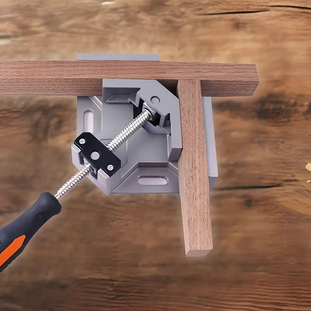 Corner Perfecter 90-degree right angle clamp with adjustable jaws and chrome-plated rods