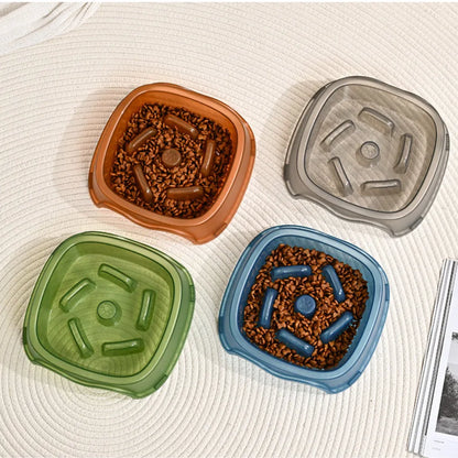 Blue anti-choking slow feeder plastic dog bowl for puppies and dogs