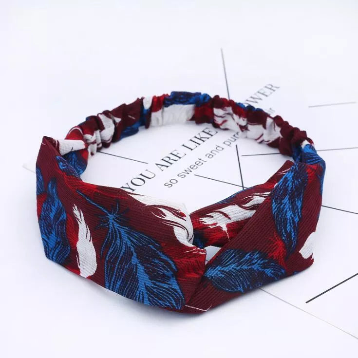 Women's retro style printed headband with elastic free size in various colors