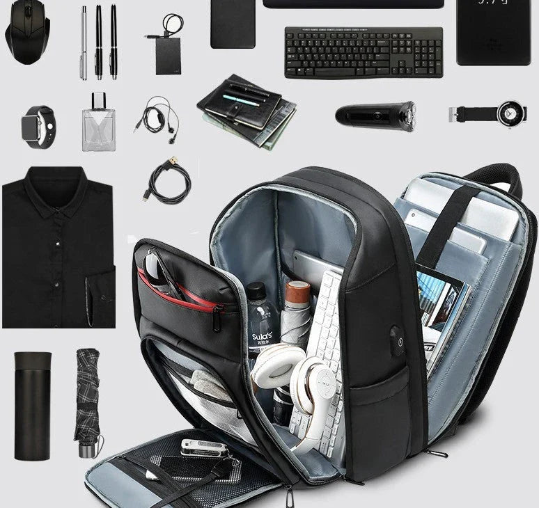 A sleek and versatile waterproof backpack with a USB charging port, perfect for the modern professional on the go.