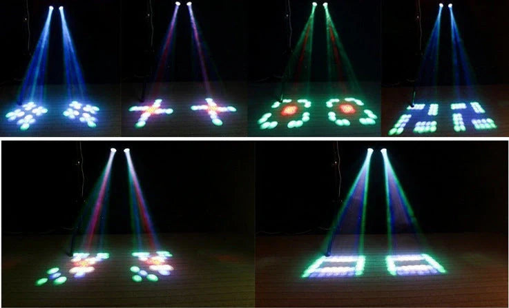 Double-headed LED Lantern projecting dynamic airship laser light in black PVC construction