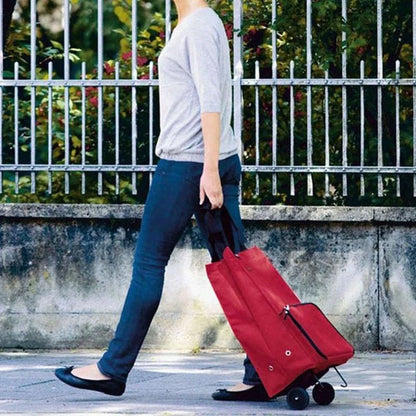 Collapsible shopping tote bag made of durable 600D encrypted Oxford cloth, with reinforced bottom tug strap for hands-free carrying