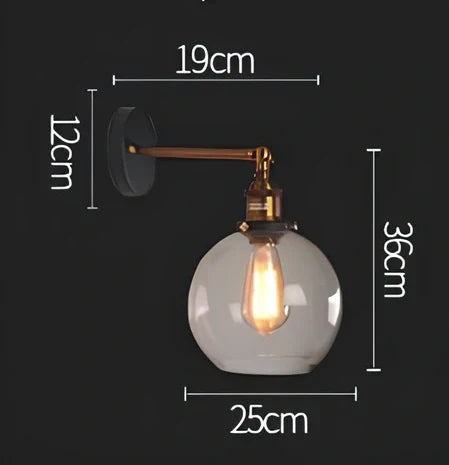 Vintage industrial wall lamp with glass body and adjustable lighting settings
