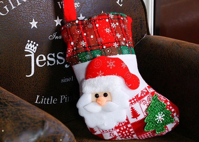 Festive Christmas socks with vibrant ornament designs in various styles, including elk, bear, elderly, and snowman patterns.
