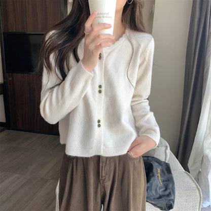 Women's long-sleeved acrylic fibre cardigan coat in regular fit with cardigan front, shown in available colours