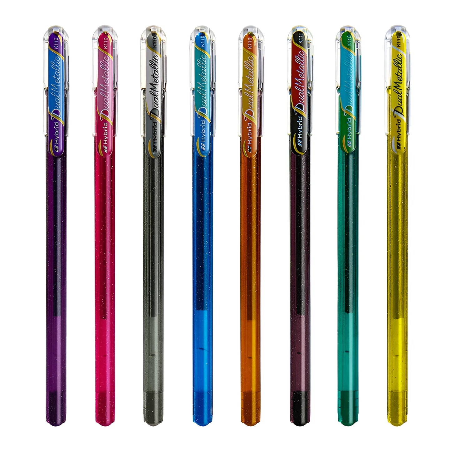 Flash K110 glitter gel pen with 1.0mm tip, shown in multiple colour options.
